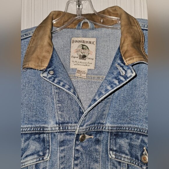 Banana Republic,  Jean Jacket w/ Leather Lined Collar, Unisex, Sz M - Picture 3 of 12
